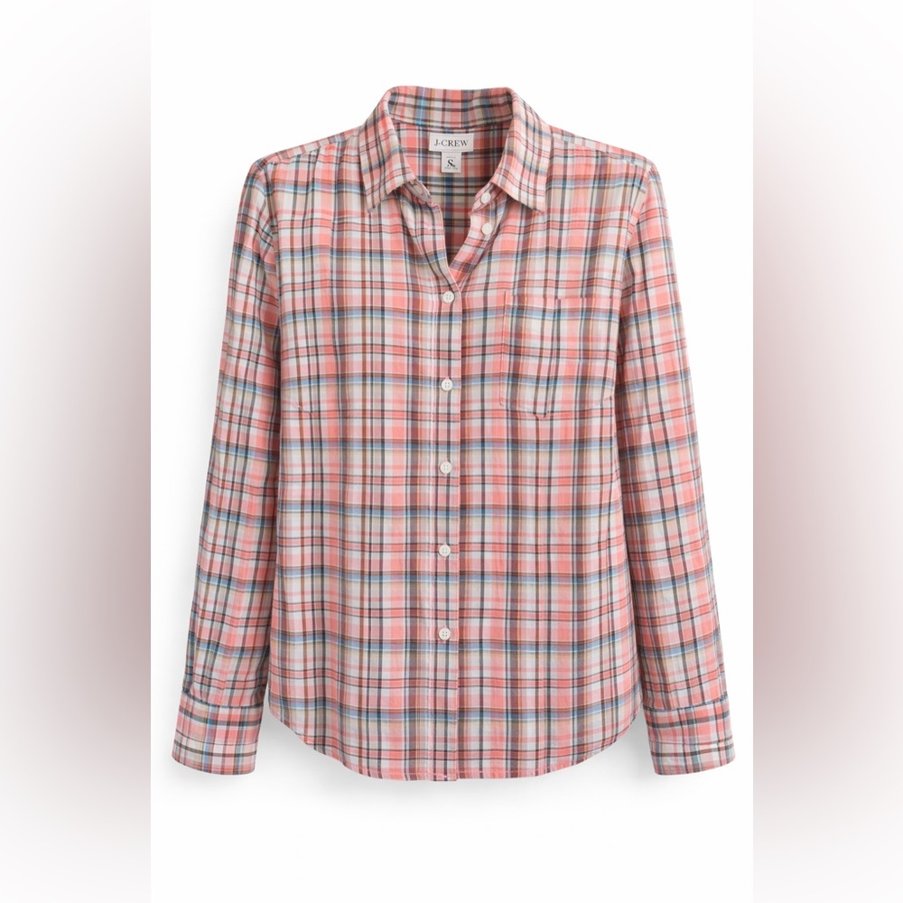 J. Crew Multicolor Plaid Shirt small pink